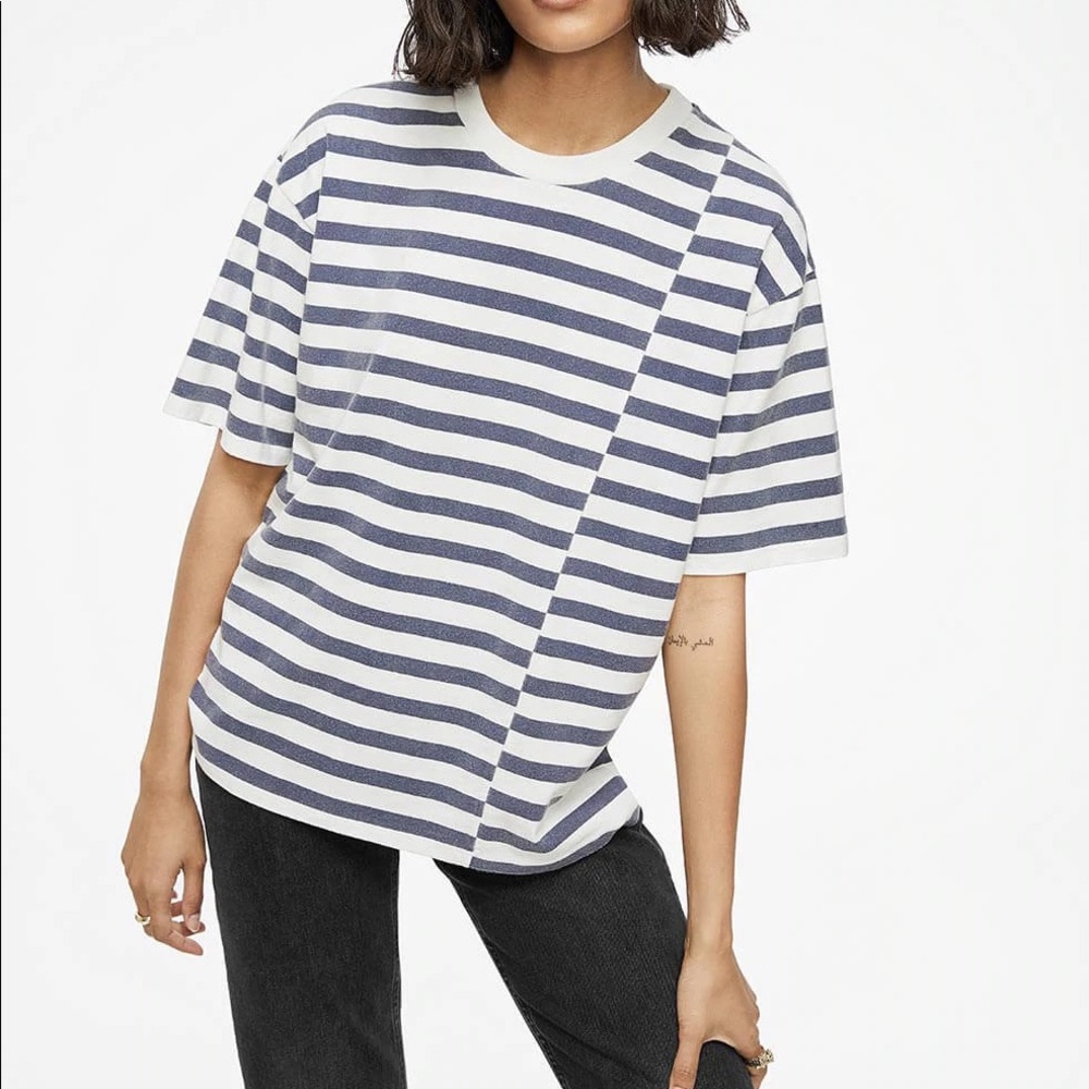 Anine Bing Faded Blue & White Striped Tee